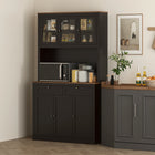 HOMCOM - Armoire de garde-manger 71 po avec espace pour micro-ondes et vaisselier de cuisine haut - noir-Le plan de travail spacieux comprend un trou pour câble pour l’utilisation d’appareils électroménagers 