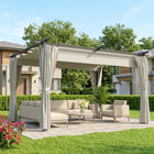 Outsunny - Pergola Extérieur avec Auvent Rétractable et Rideaux - 10 pi x 13 pi - Blanc Crème-Auvent résistant aux éclaboussures avec UPF30+ protège du soleil 