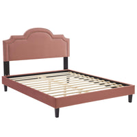 Modway - Aviana Performance Velvet Lit King, Rose poussiéreuse-Lit de plateforme King