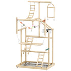 PawHut - Aire de jeux pour perroquet, perchoir avec jouets-Construction en bois naturel massif avec finition lisse et pieds en caoutchouc pour une stabilité optimale 