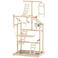 PawHut - Aire de jeux pour perroquet, perchoir avec jouets-Construction en bois naturel massif avec finition lisse et pieds en caoutchouc pour une stabilité optimale 