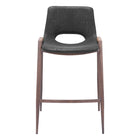 Zuo - Desi Tabouret de comptoir - Noir/Noyer - Ensemble de 2-Tissu en faux cuir doux et durable