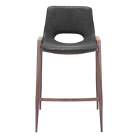 Zuo - Desi Tabouret de comptoir - Noir/Noyer - Ensemble de 2-Tissu en faux cuir doux et durable