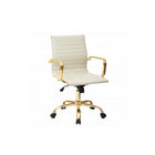 Plata Import Toni - Chaise de bureau à dossier bas doré, blanc (LS-3011-G-W)-Siège en cuir PU
