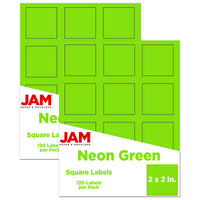 JAM Paper Étiquettes postales carrées, 2 x 2 po, vert néon, 240/paquet-Expédition d’étiquettes d’adresse