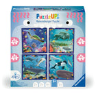 Ravensburger - Puzzle UP! Les animaux marins ensemble-4 puzzles carrés de 64,72,81,90 pièces, 4 posters, 1 livret d'exploration