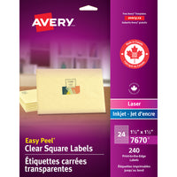 Avery - Étiquettes carrées transparentes - 1-1/2po x 1-1/2po - 240 Étiquettes-Étiquettes d'adresse transparente