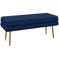 HOMCOM - Banc de rangement pour bout de lit - bleu foncé-Un rembourrage épais en mousse et une surface effet velours offrent une assise confortable 