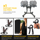 MotionGrey - Ensemble  d’haltères réglables et support pour l’entraînement musculaire à domicile - 10 à 90 lb-Résistance variable adaptée aux exercices légers comme aux entraînements plus lourds à domicile
