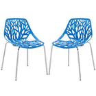 Modway - Stencil Plastique Fauteuil d’appoint de salle à manger Ensemble de 2 - Bleu-Motif de forêt feuillue organique