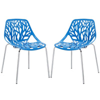 Modway - Stencil Plastique Fauteuil d’appoint de salle à manger Ensemble de 2 - Bleu-Motif de forêt feuillue organique