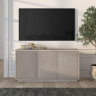 Hudson&Canal - Meuble TV rectangulaire cannelé Hanson pour téléviseurs jusqu'à 55 pouces - couleur aulne blanc-Le socle, le plateau et les étagères sont fabriqués en MDF robuste avec une finition blanc aulne