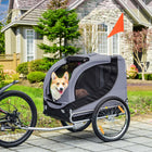 PawHut - Remorque de vélo pour chien, chariot pliable pour voyage, gris-Portes avant et arrière zippées pour une entrée facile 