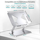 ShoppingAll - Support Élévateur Pour Ordinateurs Portables Et Tablettes Jusqu’à 17,3 Pouces – Argent-Ergonomique et Réglable – Inclinaison ajustable à 180° avec une hauteur de 50 mm à 170 mm pour réduire les douleurs au dos et au cou.