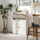 HOMCOM - Armoire à chaussures étroite style ferme - chêne blanc-Design étroit adapté aux petites entrées pour un gain de place 