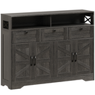 HOMCOM - bahut buffet de style ferme 47 po avec portes de grange et étagères de rangement - brun foncé-Deux armoires, trois tiroirs et deux étagères ouvertes permettent d’organiser facilement les objets
