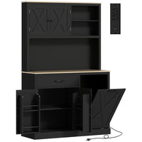 HOMCOM - Armoire 69 po avec station de charge - noir-Trois armoires, un grand tiroir et des étagères réglables permettent de ranger les essentiels du quotidien 