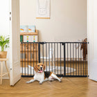 PawHut - Barrière pour animaux de compagnie de 74 à 147 cm de large avec porte, barrière pour chien d'intérieur-Largeur réglable, adaptée à différentes tailles