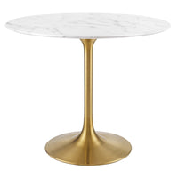 Modway - Lippa Rond de 36 po Faux marbre Table à manger, Or Blanc-Table à manger moderne