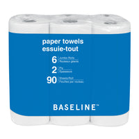 Baseline - Essuie-tout 2 épaisseurs - 90 feuilles par rouleau - Blanc - Paquet de 6-Fabriqué à 100 % à partir de fibres recyclées
