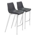 Zuo - Magnus Tabouret de bar - Noir/Argent - Ensemble de 2-Design ergonomique