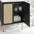 Modway - Chaucer 24" Vanette de salle de bain - Noir Blanc-Portes en rotin tissé