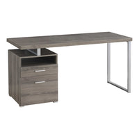 Monarch Specialties - 7145 Bureau 60 po L - Taupe Fonce/Metal Argent-Bureau d'ordinateur 60 pouces élégant et raffiné avec finition stratifiée aspect bois brun taupe et structure métallique grise, parfait pour les installations de bureau à domicile les plus branchées.
