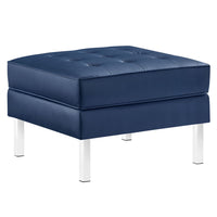 Modway - Loft Touffe Cuir végane Ottoman - Marine d’argent-Ottoman du milieu du siècle