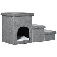 PawHut - Escalier pour chien avec boîtes de rangement et condo pour lits et canapés hauts - gris-Soutenez leur montée, qu'ils soient âgés, de petite taille ou blessés 