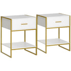 HOMCOM - Table de chevet avec tiroir et étagère - blanc - lot de 2-Ensemble de deux pièces apporte de la symétrie et un style épuré à votre pièce 