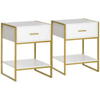 HOMCOM - Table de chevet avec tiroir et étagère - blanc - lot de 2-Ensemble de deux pièces apporte de la symétrie et un style épuré à votre pièce 
