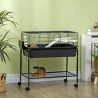 PawHut - Cage pour lapin, cochon d’Inde, furet 35 po H avec support amovible, distributeur d’eau - gris foncé-La cage peut être détachée de son support à roulettes 