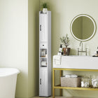 HOMCOM - Armoire de rangement de salle de bain étroite et haute 73 po - grain de bois blanc-Sécurisez la surface supérieure avec des bords surélevés pour éviter que les objets ne tombent 