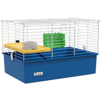 PawHut - Cage pour lapin, cochon d’Inde, furet, rat, hamster 28 po L - bleu-Convient aux petits lapins, visons, chinchillas, cochons d’Inde et autres petits animaux de compagnie 