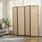 HOMCOM - Paravent autoportant tressé à la main 4 panneaux pour chambre - brun-Matériau : Tressage en papier, bois de pin  

