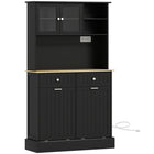 HOMCOM - Armoire de cuisine avec station de recharge - noir-Rangement composé d'une armoire fermée, de 2 étagères ouvertes, de 2 grands tiroirs, d'un plan de travail spacieux et de 2 armoires basculantes 
