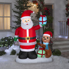 GEMMY - Père Noël gonflable et chiot avec boîte cadeau - 183 cm-Comprend des piquets et des attaches