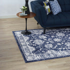 Modway - Kazia Treillis floral vieilli Tapis de 5 pi l x 8 pi L - Bleu foncé et ivoire-Protéger les planchers de la circulation ou des meubles