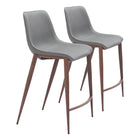 Zuo - Magnus Tabouret de comptoir - Slate Gris/Noyer - Ensemble de 2-Repose-pieds ergonomique et confortable