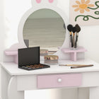 Qaba - Coiffeuse pour enfants avec miroir et tabouret motif lapin - blanc-Couleur : blanc et rose  
