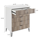 Manhattan Comfort - Dumbo table de chevet moderne, commode et commode haute 5 tiroirs - blanc et gris rustique - ensemble de 3-Pieds en métal doré élégants évasés ajoutant un design mode sans couture et de la durabilité Hauteur des pieds : 18,6 cm