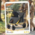 PawHut - Poussette pour animaux pliable à un clic avec amortisseur, gris foncé-Roues avant universelles en EVA et roues arrière directionnelles en EVA avec freins 