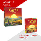 Jeu Catan, version anglaise-Inclus dans la boîte : 19 tuiles de terrain, 6 pièces de cadre marin, 9 pièces de port, 18 jetons circulaires, 95 cartes de ressources, 25 cartes de développement, 4 cartes " coût de construction ", 2 cartes spéciales, 16 villes (4 de chaque couleur), 20 colonies (5 de chaque couleur), 60 routes, 2 dés, 1 voleur, 1 livre de règles.