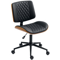 HOMCOM - Chaise de bureau pivotante à 360-degrés avec roulettes et sans accoudoirs - noir-Siège et dossier courbés avec design capitonné en losange pour un look élégant