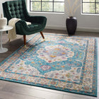 Modway - Success Médaillon vintage floral vieilli Anisah Tapis de 5 pi l x 8 pi L - Bleu ivoire clair, jaune, orange-Tissage serré à poil bas