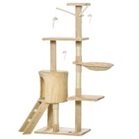 PawHut - Arbre à chat 53 po avec condo, grand centre d’activités pour chaton - beige-Construction solide en panneau de particules conçue pour résister à une utilisation à long terme 