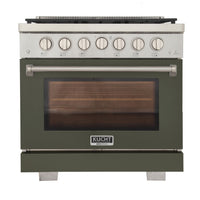 Kucht - 36 po Série KFX-X Cuisinière Pro Style au gaz naturel - Acier inoxydable/Vert olive-Nouveaux brûleurs true simmer pour une cuisson délicate à basse température