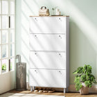 HOMCOM - Armoire à chaussures avec 4 tiroirs rabattables au design étroit - blanc-Design moderne bicolore qui rehausse instantanément le style de votre entrée 