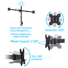Rocelco – Support de table DM3 à deux articulations pour trois moniteur, 13 po à 27 po, noir-Pinces pour gestion de câbles incluses