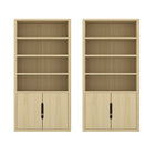 Manhattan Comfort - Rivington bibliothèque moderne à 4 étagères 40" avec armoire Lot de 2 - Chêne naturel-Bibliothèque moderne pour bureau à domicile, salon et rangement supplémentaire, lot de 2